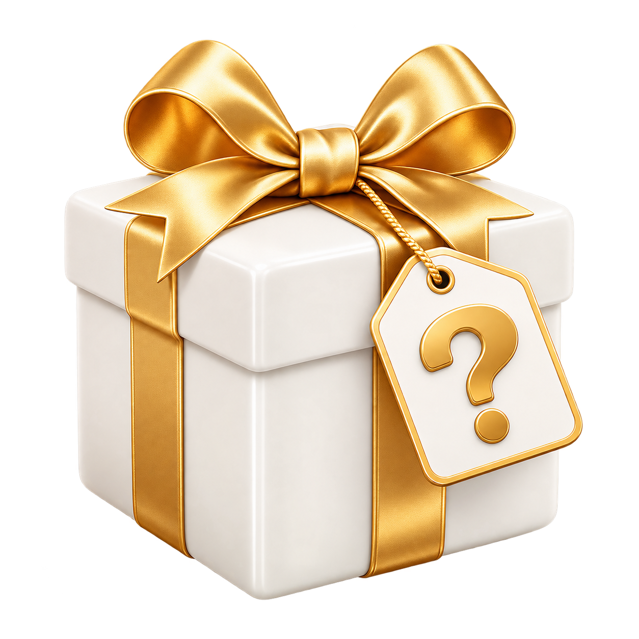Gift box with a question mark tag