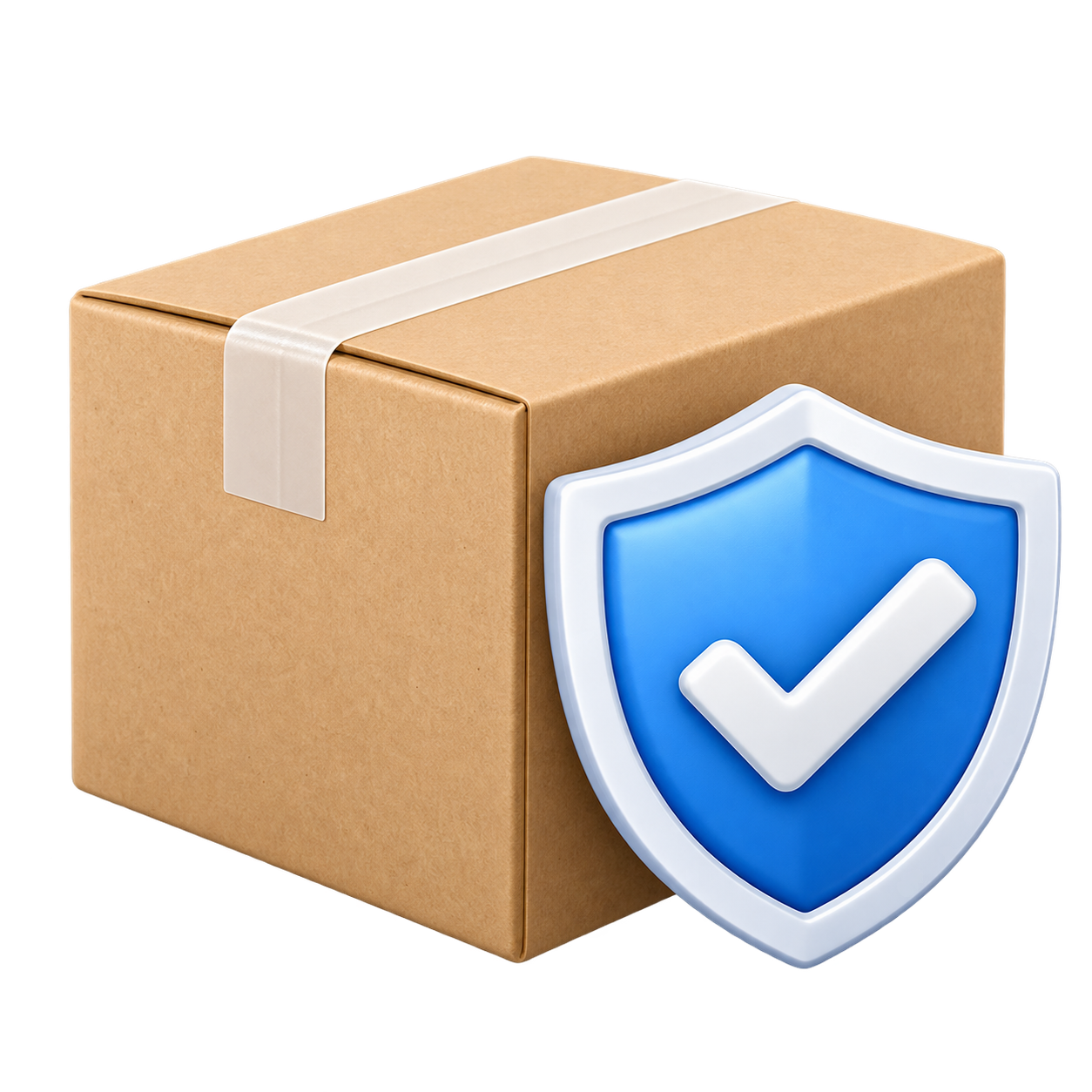 Cardboard box with a shield and check mark